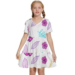 Flowers Leaves Pattern Art Bloom Kids  Short Sleeve Tiered Mini Dress by Grandong