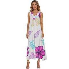 Flowers Leaves Pattern Art Bloom V-neck Sleeveless Wide Leg Pants Overalls by Grandong