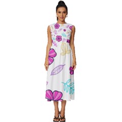 Flowers Leaves Pattern Art Bloom Sleeveless Round Neck Midi Dress by Grandong