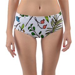 Line Floral Art Pattern Ornament Reversible Mid-waist Bikini Bottoms by Grandong