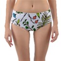 Line Floral Art Pattern Ornament Reversible Mid-Waist Bikini Bottoms View1