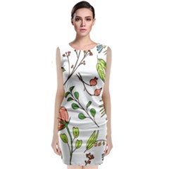 Line Floral Art Pattern Ornament Sleeveless Velvet Midi Dress