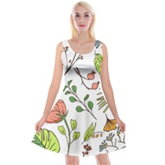 Line Floral Art Pattern Ornament Reversible Velvet Sleeveless Dress