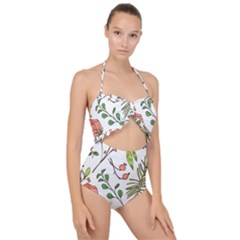 Line Floral Art Pattern Ornament Scallop Top Cut Out Swimsuit by Grandong