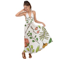 Line Floral Art Pattern Ornament Backless Maxi Beach Dress by Grandong