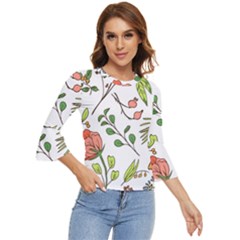 Line Floral Art Pattern Ornament Bell Sleeve Top