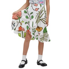 Line Floral Art Pattern Ornament Kids  Ruffle Flared Wrap Midi Skirt by Grandong