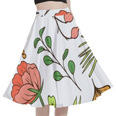 Line Floral Art Pattern Ornament A-line Full Circle Midi Skirt With Pocket by Grandong