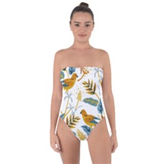 Artwork Backdrop Bird Blue Tie Back One Piece Swimsuit