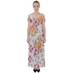 Peony Flower Pattern Background High Waist Short Sleeve Maxi Dress by Grandong