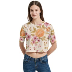 Peony Flower Pattern Background Women s Round Neck Short Sleeve Crop Top by Grandong