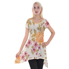 Peony Flower Pattern Background Short Sleeve Side Drop Tunic by Grandong