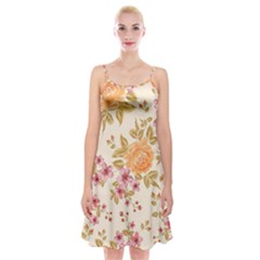 Peony Flower Pattern Background Spaghetti Strap Velvet Dress