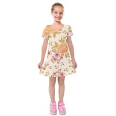 Peony Flower Pattern Background Kids  Short Sleeve Velvet Dress