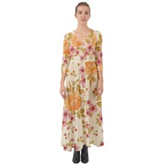 Peony Flower Pattern Background Button Up Boho Maxi Dress by Grandong