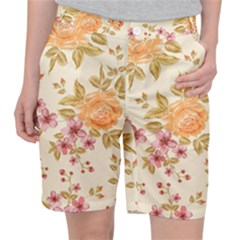 Peony Flower Pattern Background Women s Pocket Shorts by Grandong