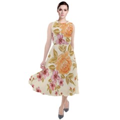 Peony Flower Pattern Background Round Neck Boho Dress by Grandong