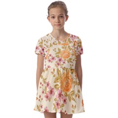 Peony Flower Pattern Background Kids  Short Sleeve Pinafore Style Dress by Grandong