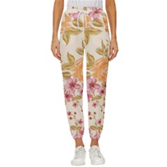 Peony Flower Pattern Background Women s Cropped Drawstring Pants by Grandong