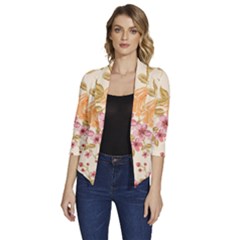 Peony Flower Pattern Background Women s Draped Front 3/4 Sleeve Shawl Collar Jacket by Grandong