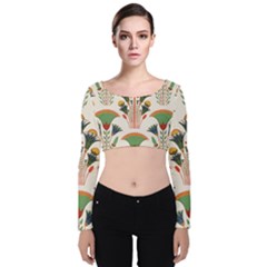 Ancient Egypt Antique Archeology Velvet Long Sleeve Crop Top by Grandong