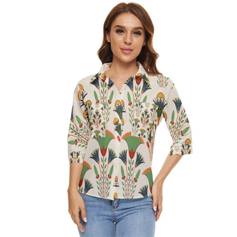 Ancient Egypt Antique Archeology Women s Quarter Sleeve Pocket Shirt by Grandong