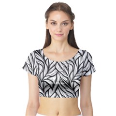 Black White Flower Texture Pattern Short Sleeve Crop Top by Grandong