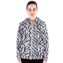 Black White Flower Texture Pattern Women s Zipper Hoodie