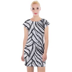 Black White Flower Texture Pattern Cap Sleeve Bodycon Dress by Grandong