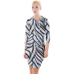 Black White Flower Texture Pattern Quarter Sleeve Hood Bodycon Dress by Grandong