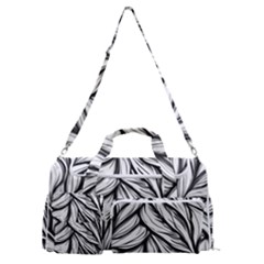 Black White Flower Texture Pattern Sports Gym Duffle Bag With Shoe Compartment by Grandong