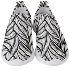 Black White Flower Texture Pattern Kids  Slip On Sneakers by Grandong