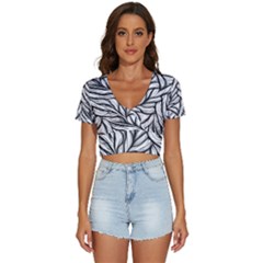 Black White Flower Texture Pattern V-neck Crop Top by Grandong