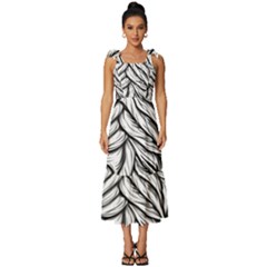 Black White Flower Texture Pattern Tie-strap Tiered Midi Chiffon Dress by Grandong