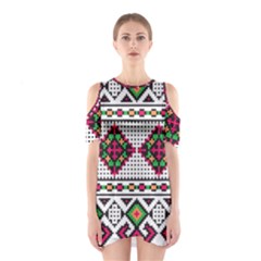 Ukrainian Folk Seamless Pattern Ethnic Ornament Border Element Traditional Shoulder Cutout One Piece Dress