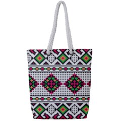 Ukrainian Folk Seamless Pattern Ethnic Ornament Border Element Traditional Full Print Rope Handle Tote (small)