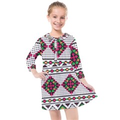 Ukrainian Folk Seamless Pattern Ethnic Ornament Border Element Traditional Kids  Quarter Sleeve Shirt Dress