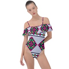 Ukrainian Folk Seamless Pattern Ethnic Ornament Border Element Traditional Frill Detail One Piece Swimsuit