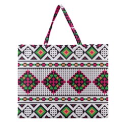 Ukrainian Folk Seamless Pattern Ethnic Ornament Border Element Traditional Zipper Large Tote Bag