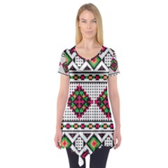 Ukrainian Folk Seamless Pattern Ethnic Ornament Border Element Traditional Short Sleeve Tunic 