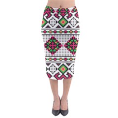 Ukrainian Folk Seamless Pattern Ethnic Ornament Border Element Traditional Midi Pencil Skirt