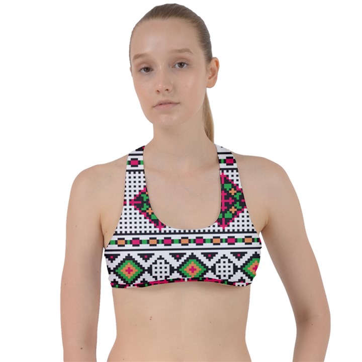 Ukrainian Folk Seamless Pattern Ethnic Ornament Border Element Traditional Criss Cross Racerback Sports Bra