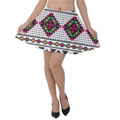 Ukrainian Folk Seamless Pattern Ethnic Ornament Border Element Traditional Velvet Skater Skirt