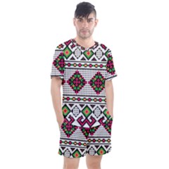 Ukrainian Folk Seamless Pattern Ethnic Ornament Border Element Traditional Men s Mesh T-shirt And Shorts Set