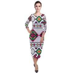 Ukrainian Folk Seamless Pattern Ethnic Ornament Border Element Traditional Quarter Sleeve Midi Velour Bodycon Dress by Grandong