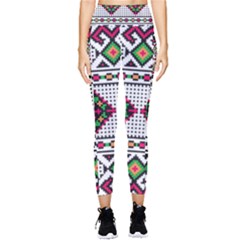 Ukrainian Folk Seamless Pattern Ethnic Ornament Border Element Traditional Pocket Leggings 