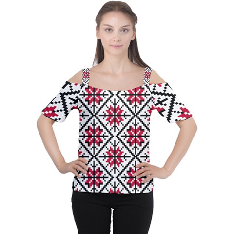 Ukrainian Folk Seamless Pattern Ornament Ethnic Ornament Border Element Traditional Art Cutout Shoulder T-shirt by Grandong