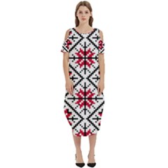 Ukrainian Folk Seamless Pattern Ornament Ethnic Ornament Border Element Traditional Art Cold Shoulder Loose Fit Dress With Pockets by Grandong