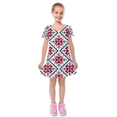 Ukrainian Folk Seamless Pattern Ornament Ethnic Ornament Border Element Traditional Art Kids  Short Sleeve Velvet Dress