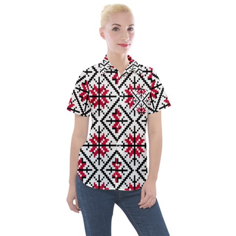 Ukrainian Folk Seamless Pattern Ornament Ethnic Ornament Border Element Traditional Art Women s Short Sleeve Pocket Shirt by Grandong